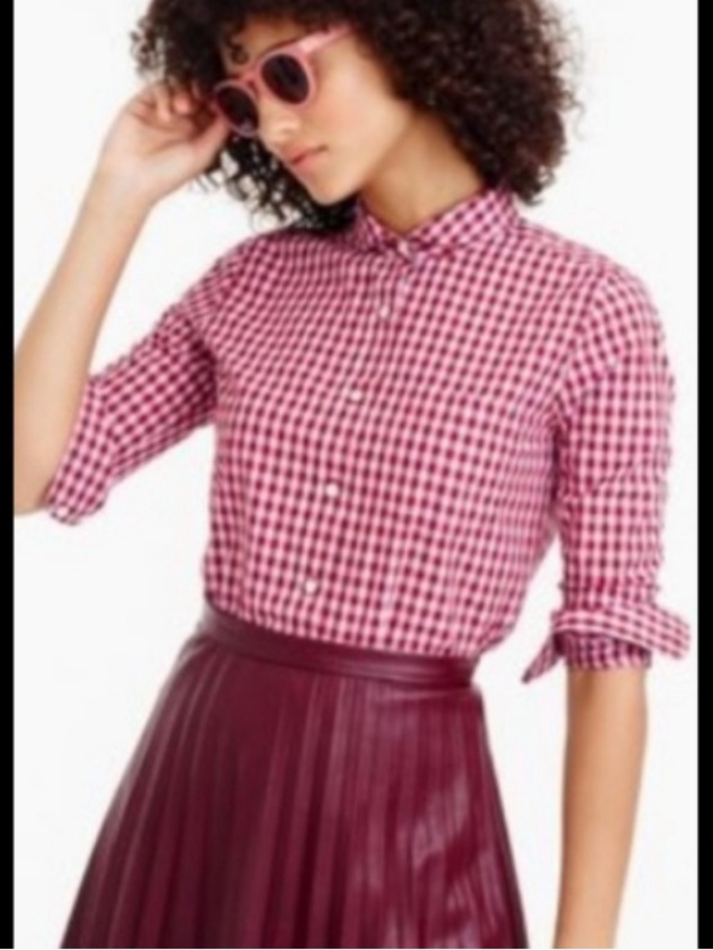 J. Crew Boy Shirt In Crinkle Gingham Burgundy Size Small